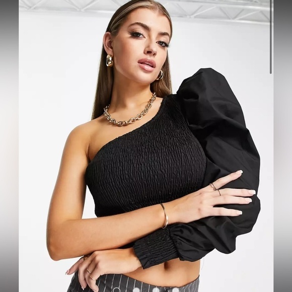 nakd Tops - ASOS Black One Sleeve Puffy Long Sleeve Smock Top